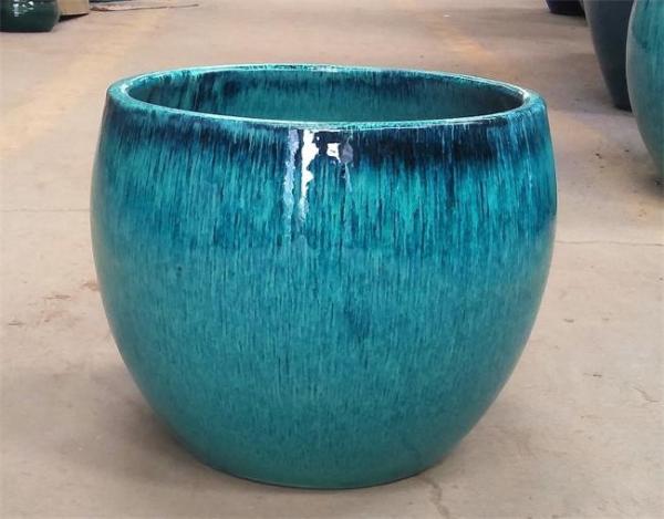 Buy cheap Round Glazed Flower Green Plant Blue Ceramic Outdoor Pot from wholesalers