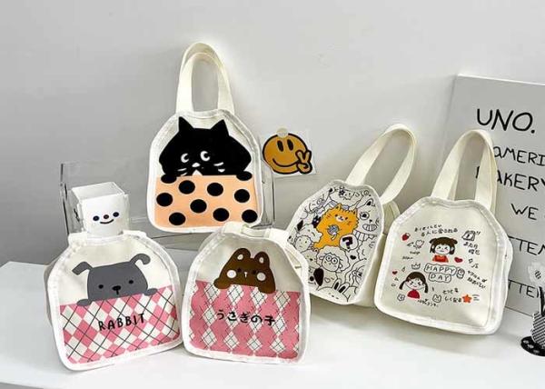 DIY drawing Japanese cartoon cute cat canvas bag Wave dot milk tea handbag