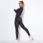 Hygroscopic Womens Long Sleeve Gym Set Hollow Seamless Yoga Gym Set