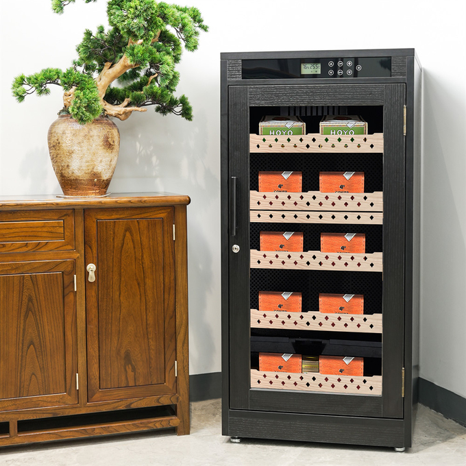 Digital Precision Climate Control Black Wood Cigar Cooler Humidor