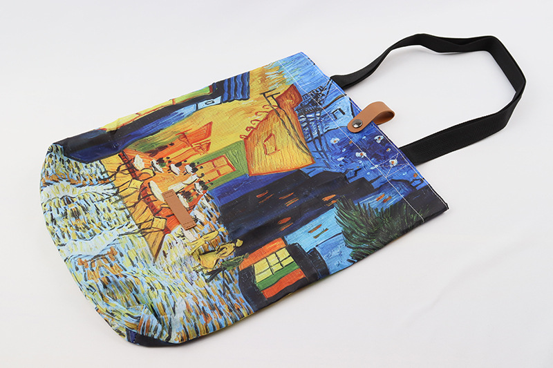 Customize Polyester Foldable Oil Painting Tote Bags Reusable Shopping Bag For Groceries Shoulder Bags