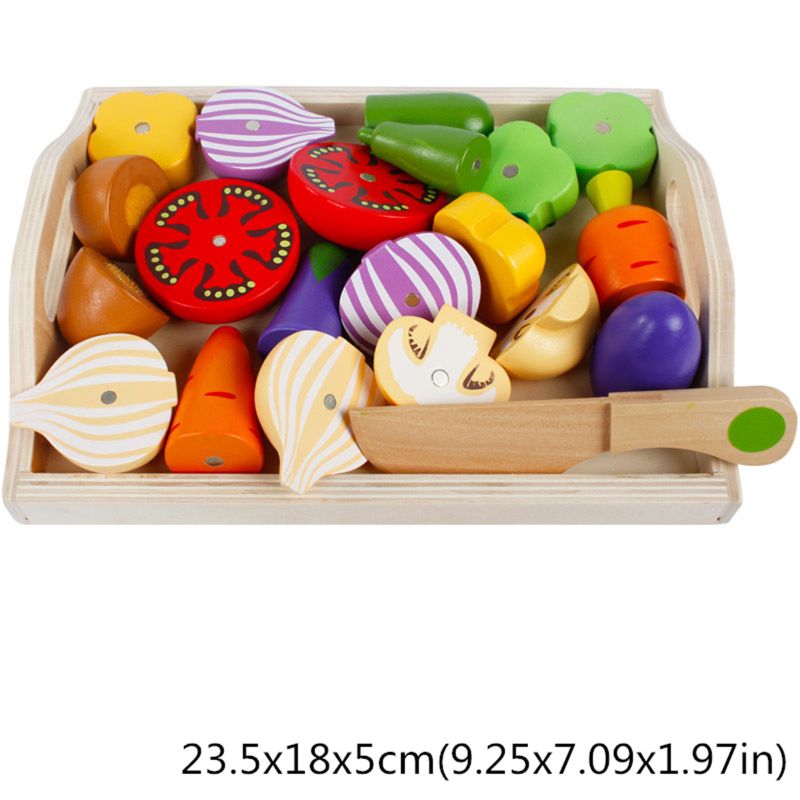 Education 9.25in Wooden Fruit And Veg Toys Magnetic Fruit Cutting