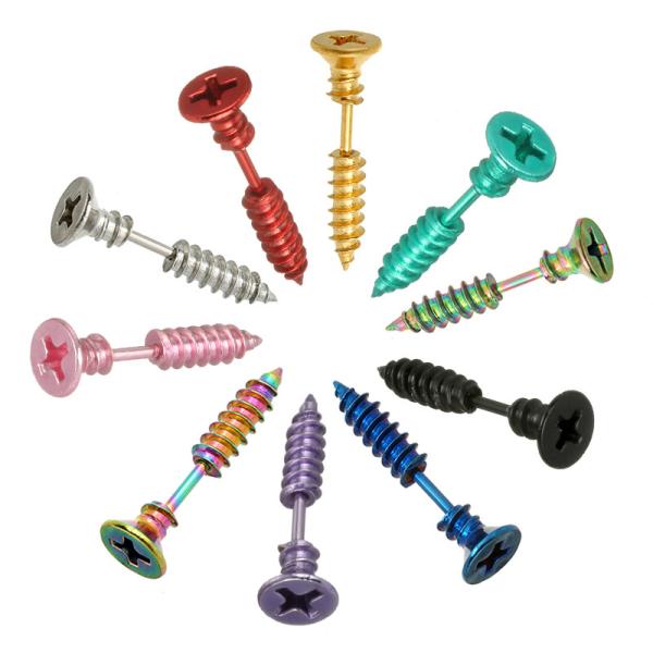 Stainless Steel Stud Earrings Black Gold Sliver Colorful Screws Unisex Punk Men