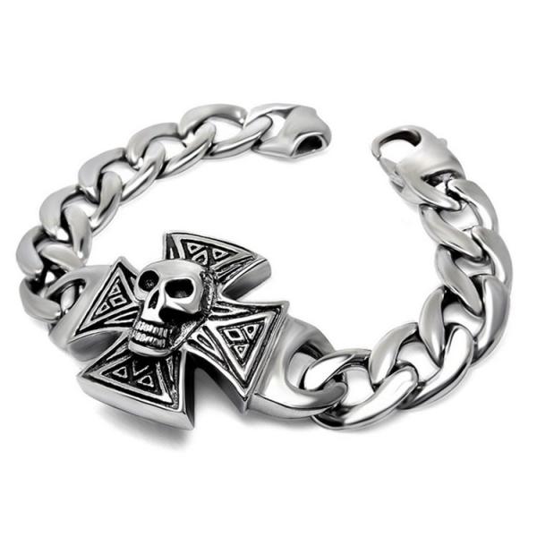 Buy cheap Gothic Skull Cross Stainless Steel Id Bracelet for Men Vintage Old Metal Finishing (JCE456) from wholesalers