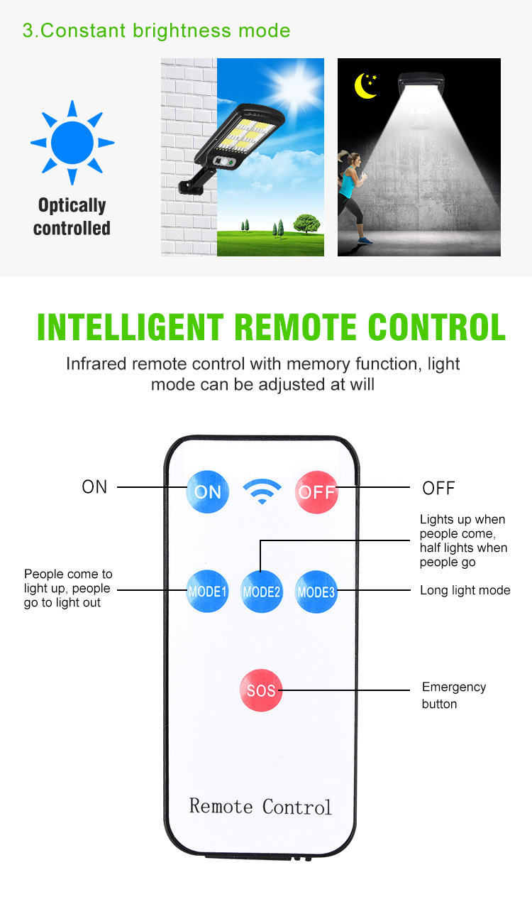 Solar Light 128 COB Large Outdoor Solar Waterproof Street Light Garden Infrared Sensor Motion Sensor Smart Remote Control Light