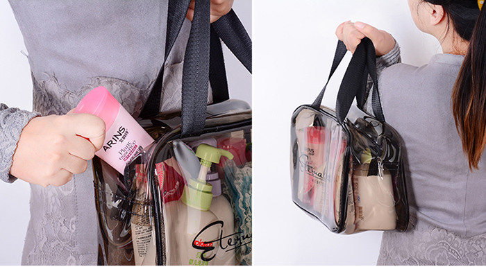 Polyester PVC Cosmetic Bag Separate Bag Design With Heat Seal Sewing Zipper