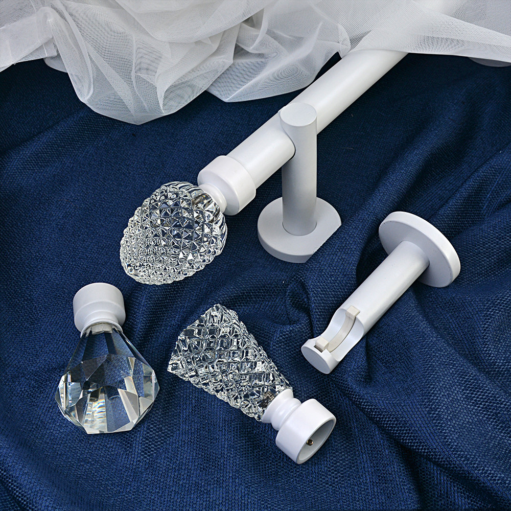 28MM Crystal Curtain Finial Matte White Color Iron Curtain Pole Set For Home Decor