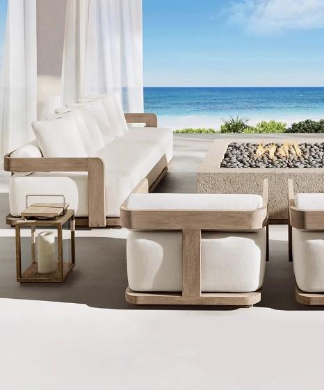 High End Nordic Garden Teak Sofa Lounge Chairs Set For Outdoor Villa Resort