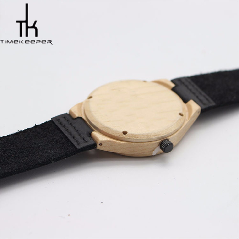 Leather Strap Bamboo Wood Watches Multiple Time Zone With Your Logo