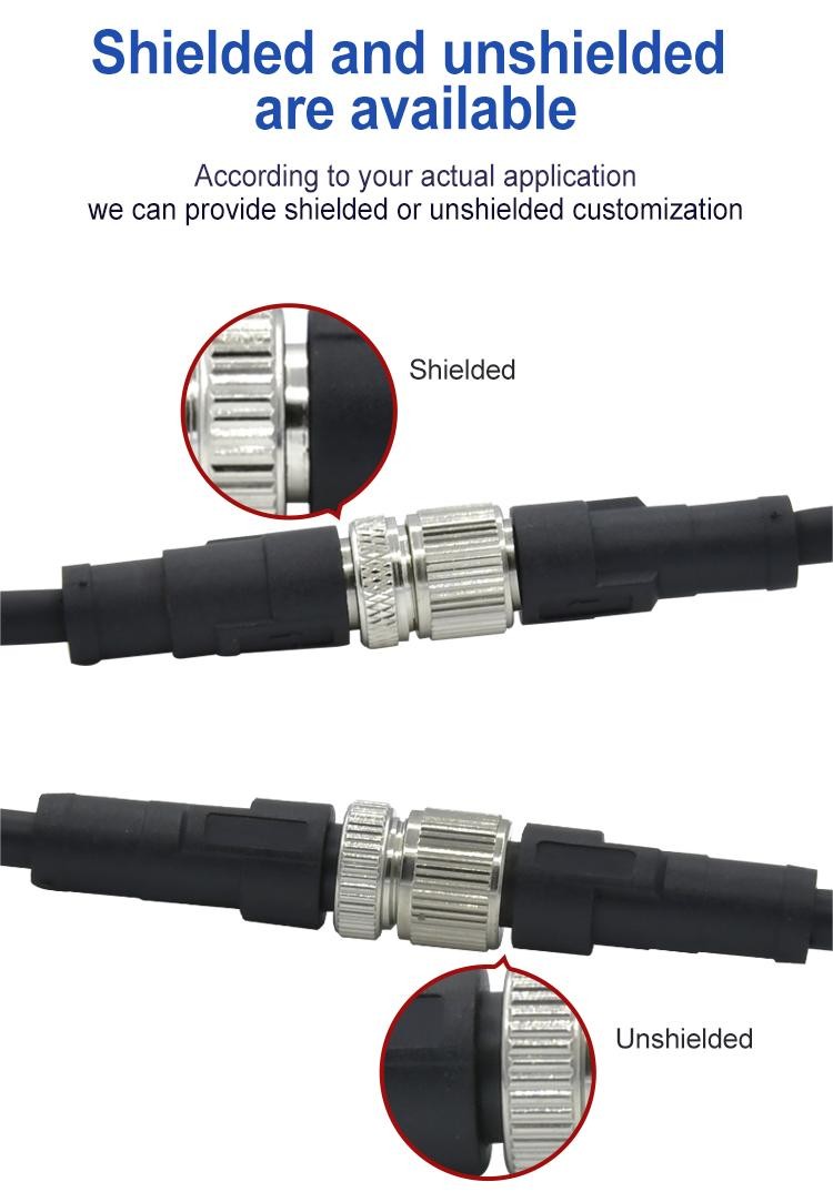 Electrical M8 3 Pin A Code Waterproof Connector Male Female Straight Angle Elbow Pvc Pur Power Cable