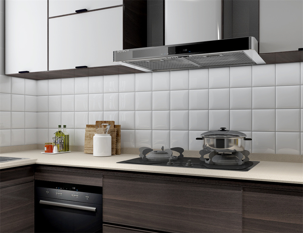 Black And White 152x152mm Glossy Subway Ceramic Wall Bread Tiles For Bathroom
