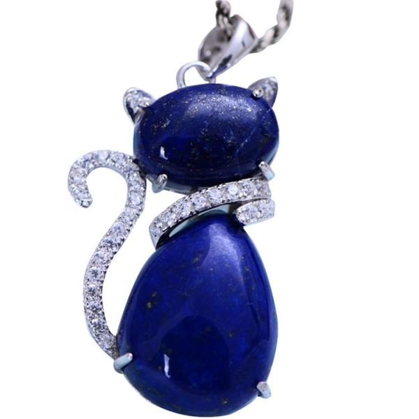 Buy cheap Sterling Silver Lapis Lazuli Cat Shape Women Pendant Necklace (048817W) from wholesalers