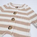100% Cotton Unisex Baby Girl Boy Knit Striped Jumpsuit Long Sleeve One Piece