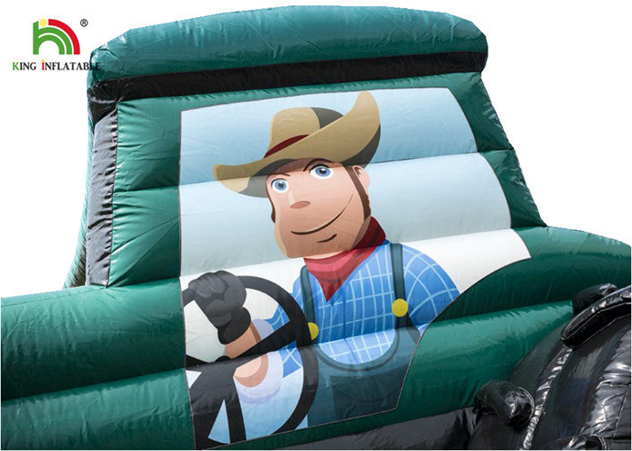 Slide Combo Green Agricultural Car Inflatable Jumping Castle For Rent 1 - 2 Years Warranty