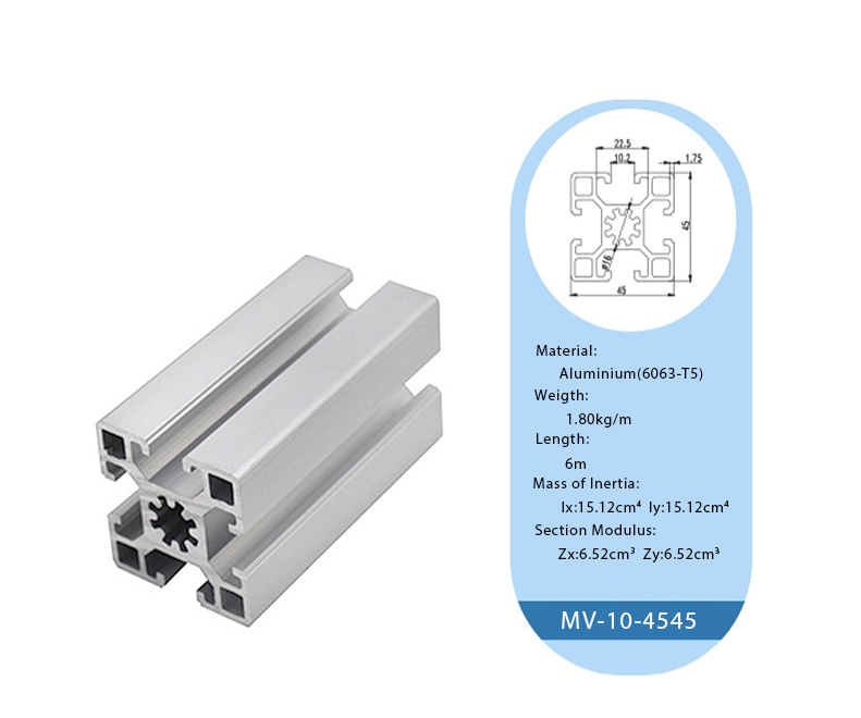 MV-10-4545 6063 T5 1.9kgs/m Industrial Aluminium Profile