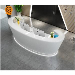 Wholesale Oval Curve Semicircle Modern Hotel Reception Counter Solid Surface 2 Person Reception Workstation from china suppliers