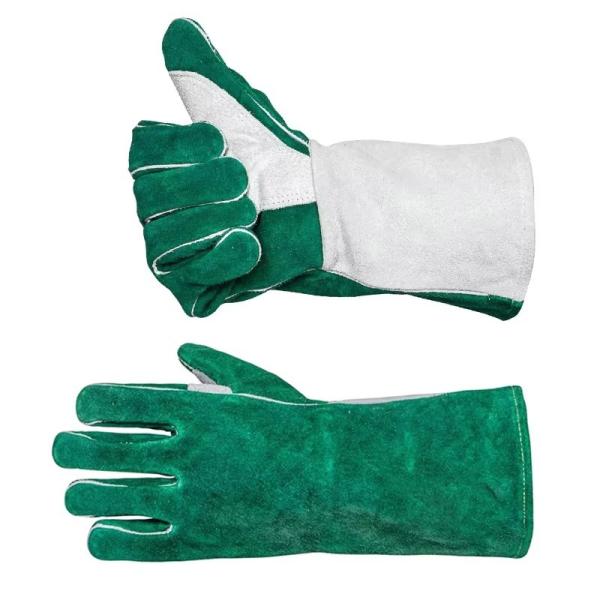 Personalized Logo Printed Welders Glove Italy Green White Leather Welding Impact