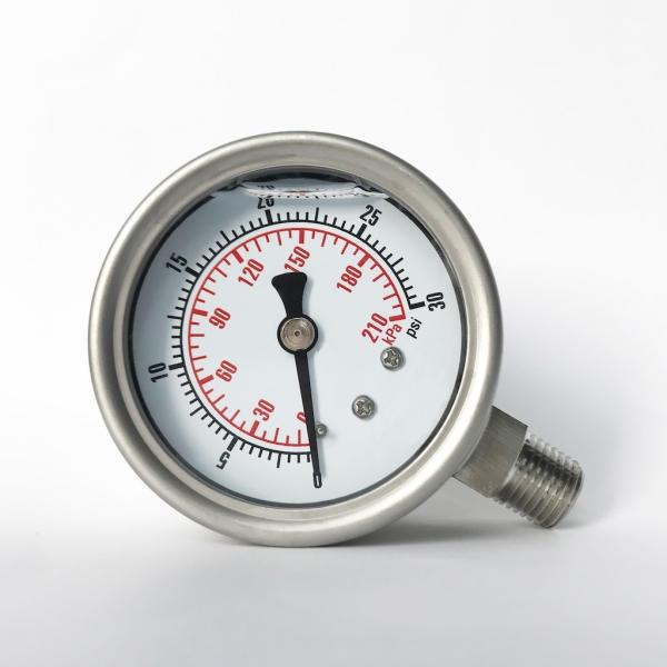 2.5" 30 PSI Glycerin-filled Manometer SUS 316 Tube/Socket All Stainless Steel