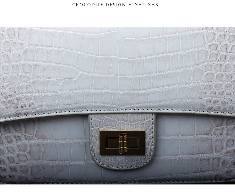 Luxury Genuine Crocodile Belly Skin Gold Hardware Lady Evening Flap Purse Alligator Leather Women Single Shoulder Bag