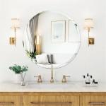 Magnifying Round Mirror for Bathroom Wall 24'' Frameless Oval Beveled Polished