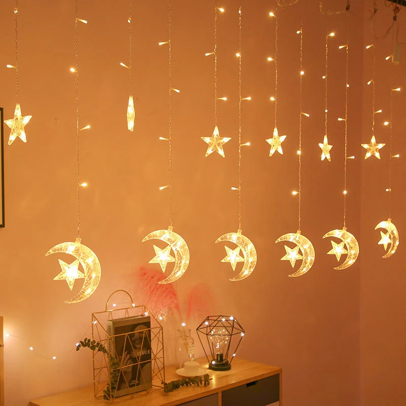 Christmas Lights Led 3.5M Curtain String Light Garland Star Moon 220V/110V Fairy Lights Outdoor/Indoor For Home Festival