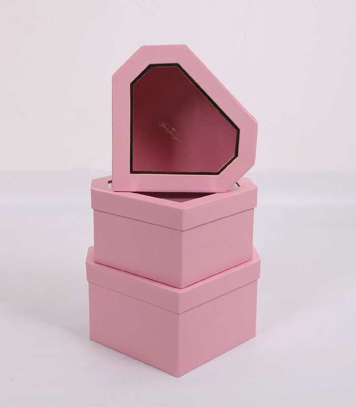 Diamond Shaped Nested Stackable Cardboard Boxes With Clear PET Window