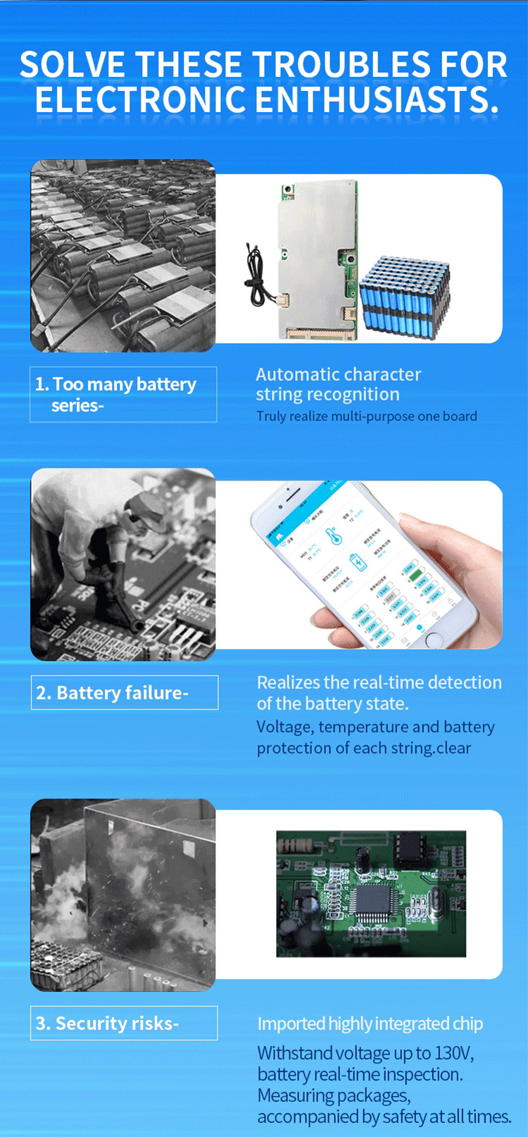 36V 6S 8S 10S 13S Balance Bms 50A 60A 70A For Lifepo4 Li-Ion NMC Battery Packs