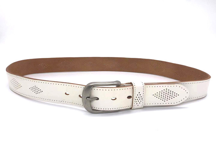 White 1-1/2“ Mens Casual Leather Belt With Logo Custom