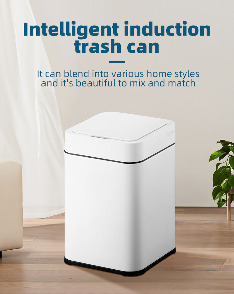 Square Electric Smart Garbage Bin Home Trash Can With Lid And Automatic Sensing