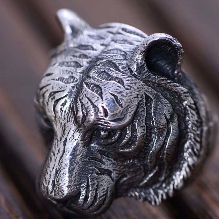 Mens Retro Thailand 925 Sterling Silver Ring with Tiger Design (XH052020)