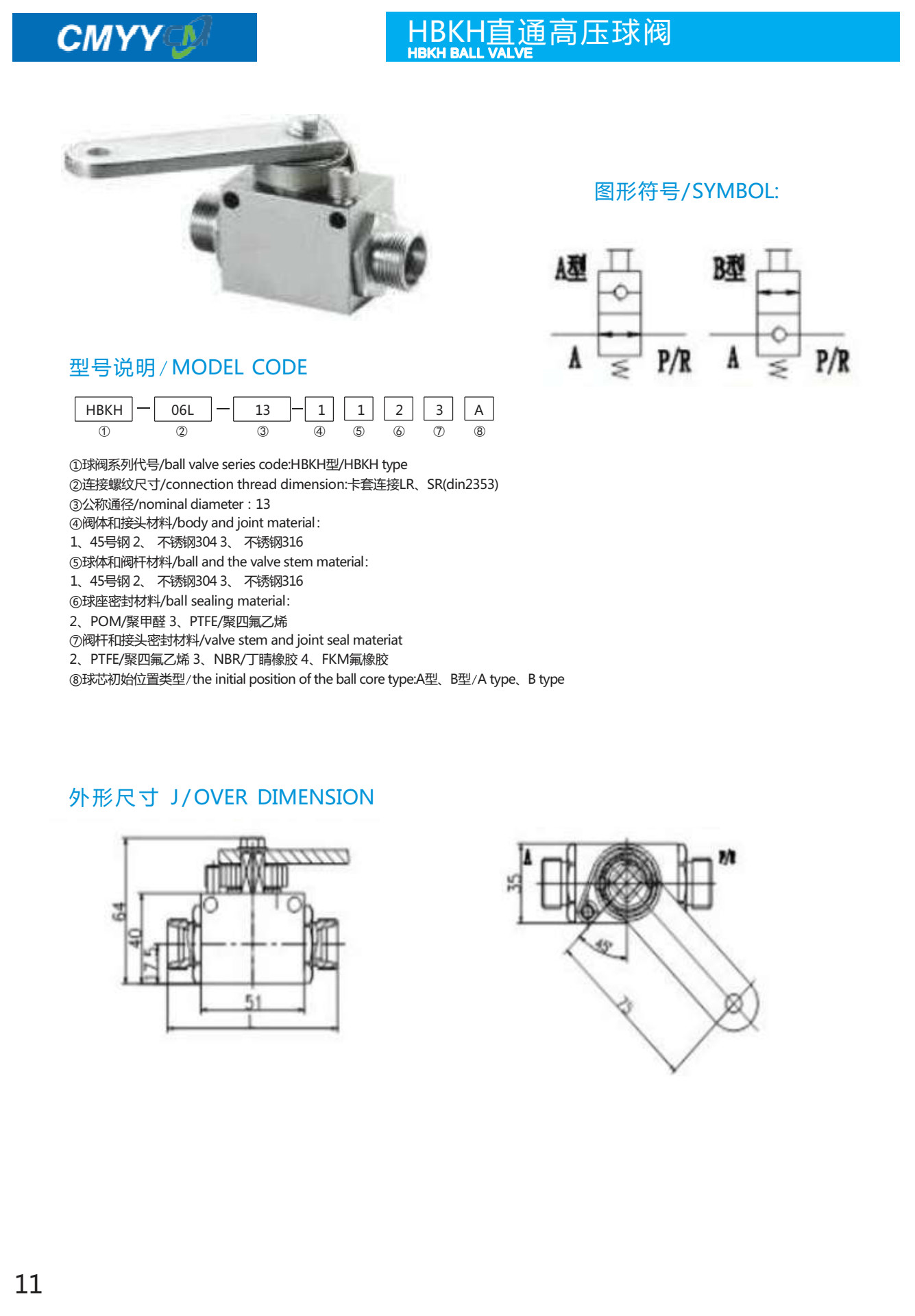Steel Hydraulic Ball Valve 2 Way 315bar High Pressure Cut Off Valve