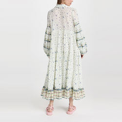Ladies Viscose Tiered Maxi Floral Print Long Balloon Sleeve Collared Neck Shirt Dress for Women