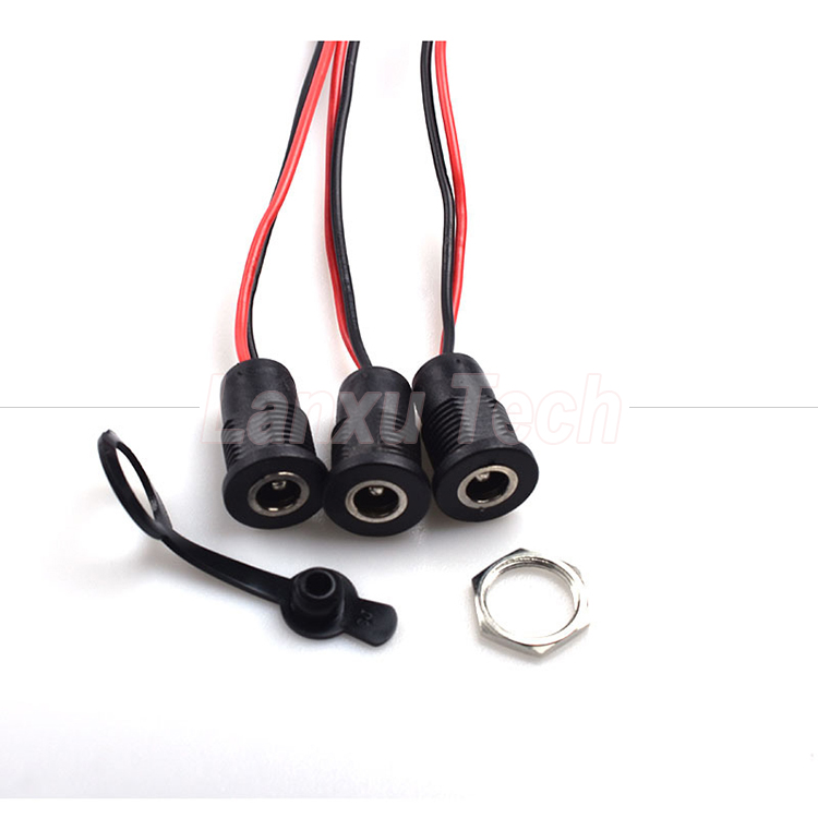 Waterproof Screw Panel Mount DC Power Socket 5.5x2.1mm Jack Wires Cable