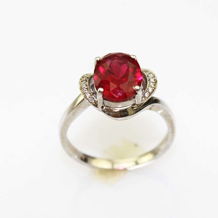 18k Rose Gold Plated Silver 7x9mm Oval Created Ruby Gemstone Ring (T64)