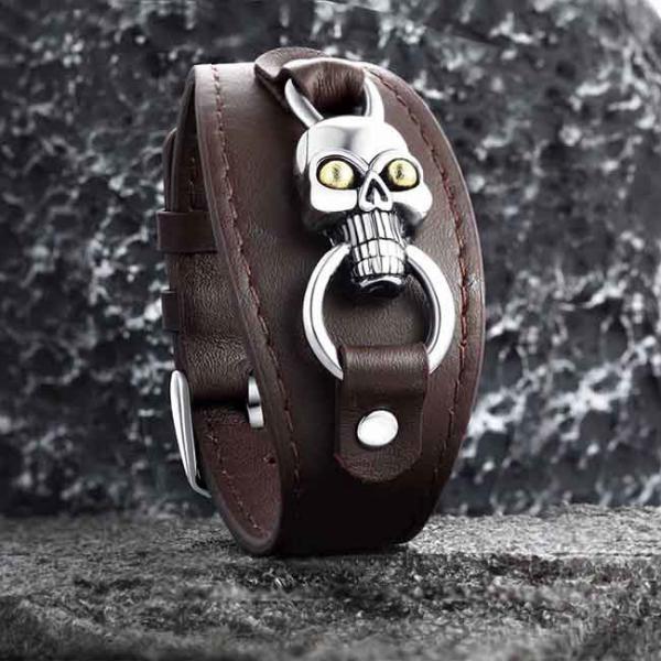 Meteorite Genuine Leather Bracelet Stainless Steel Adjustable Size Length 19