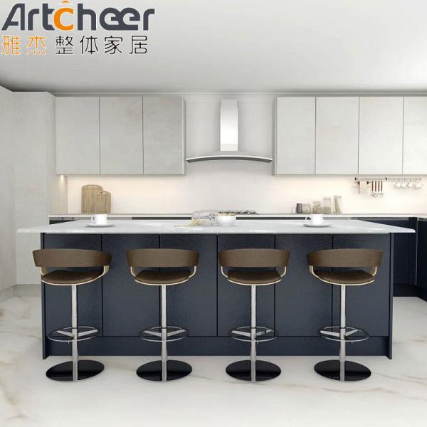 Buy cheap Grey and Blue Color Customized Kitchen Cabinet in L Shape Design for Modern Kitchen from Foshan from wholesalers