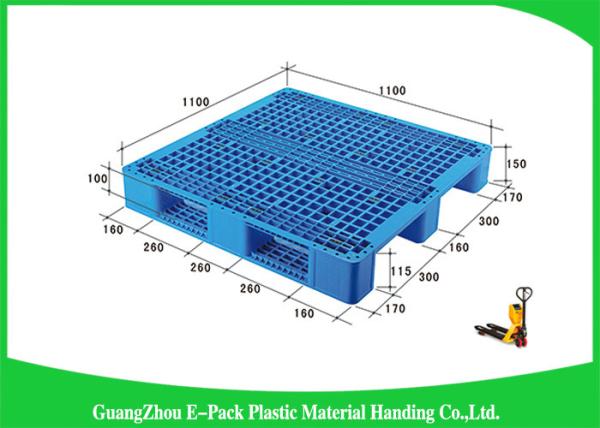 Ventilated Plastic Skids Pallets Single Faced , Euro Blue Plastic Pallets