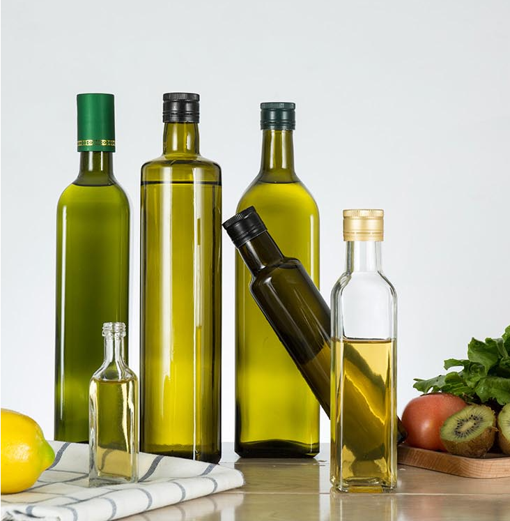 Healthy Lead Free Glass 1000ml 500ml 250ml Empty Oil Bottle with Kitchen Shrink Cap