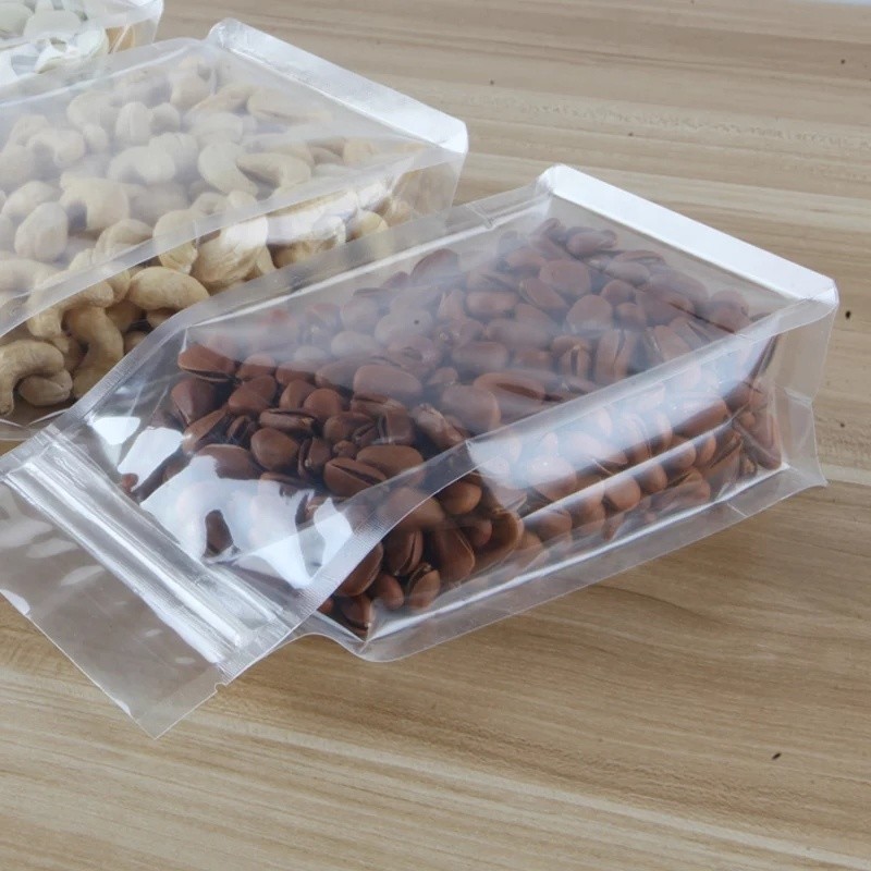 Food Packaging Zipper Transparent Resealable Plastic Bags Food Grade Flat Bottom Zip Lock Plastic Clear Bag