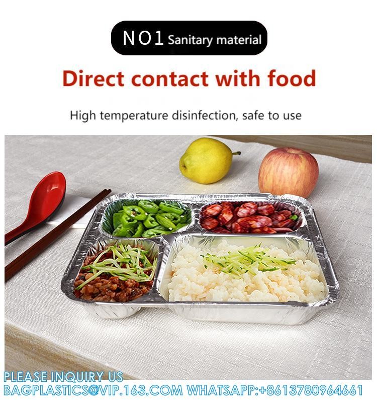 3 Compartment Aluminium Foil Food Container With Clear Dome Lid Custom Alu Foil Containers Disposable Tableware