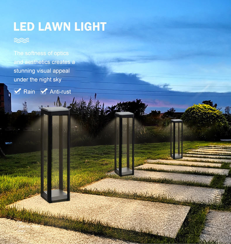 Led Lawn Lamp Aluminum 120*150*600mm 7w 3000k Black