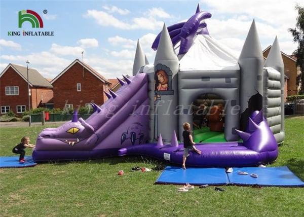 Buy cheap Purple / Grey Inflatable Jumping Castle With Dragon Slide Roofed Playground from wholesalers