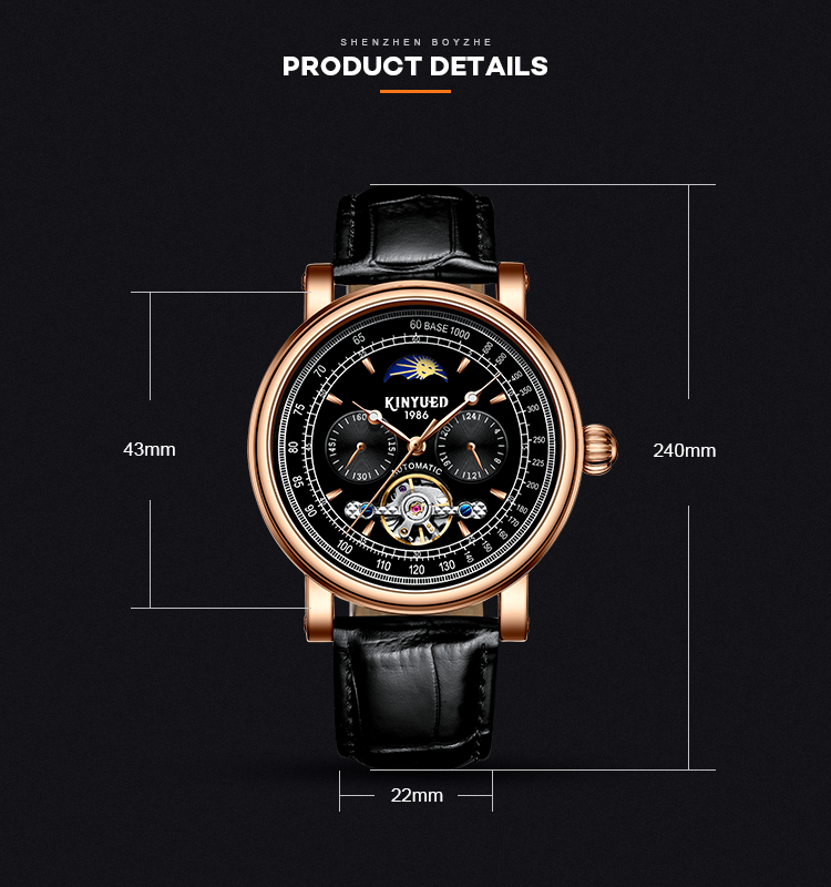 KINYUED big flywheel watch male waterproof business men's automatic mechanical watch