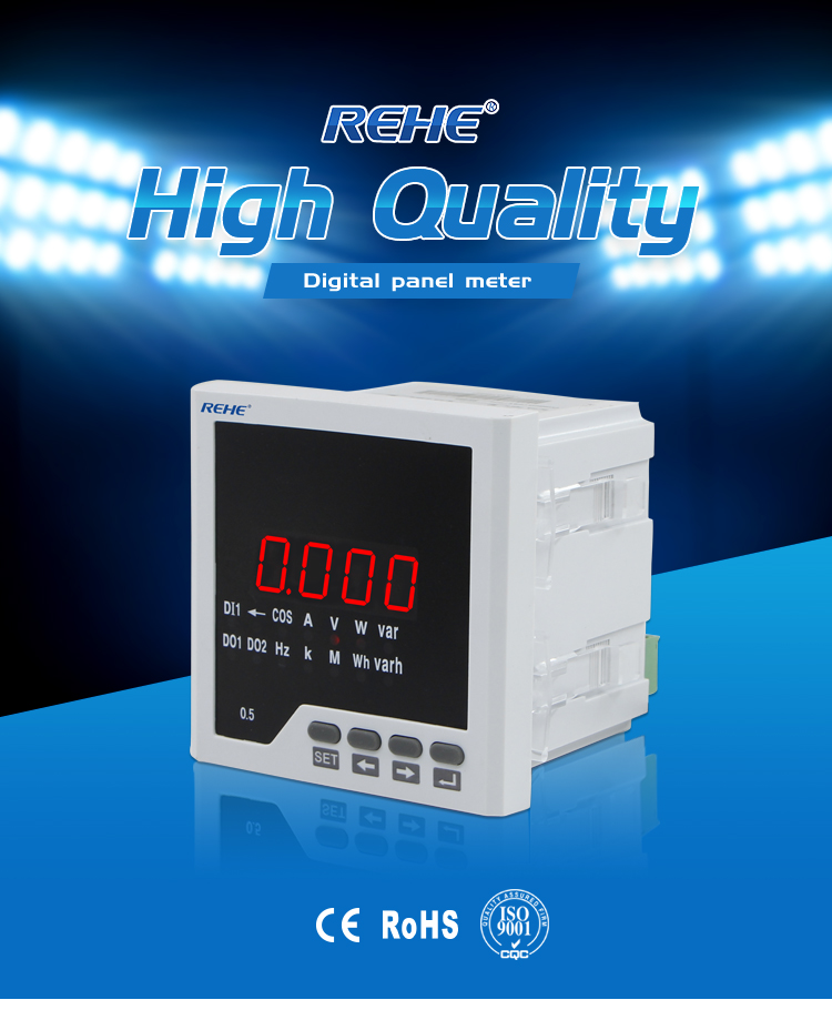 96*96mm Single Phase Intelligent A V HZ KWH Multifunction Power Meter with RS485
