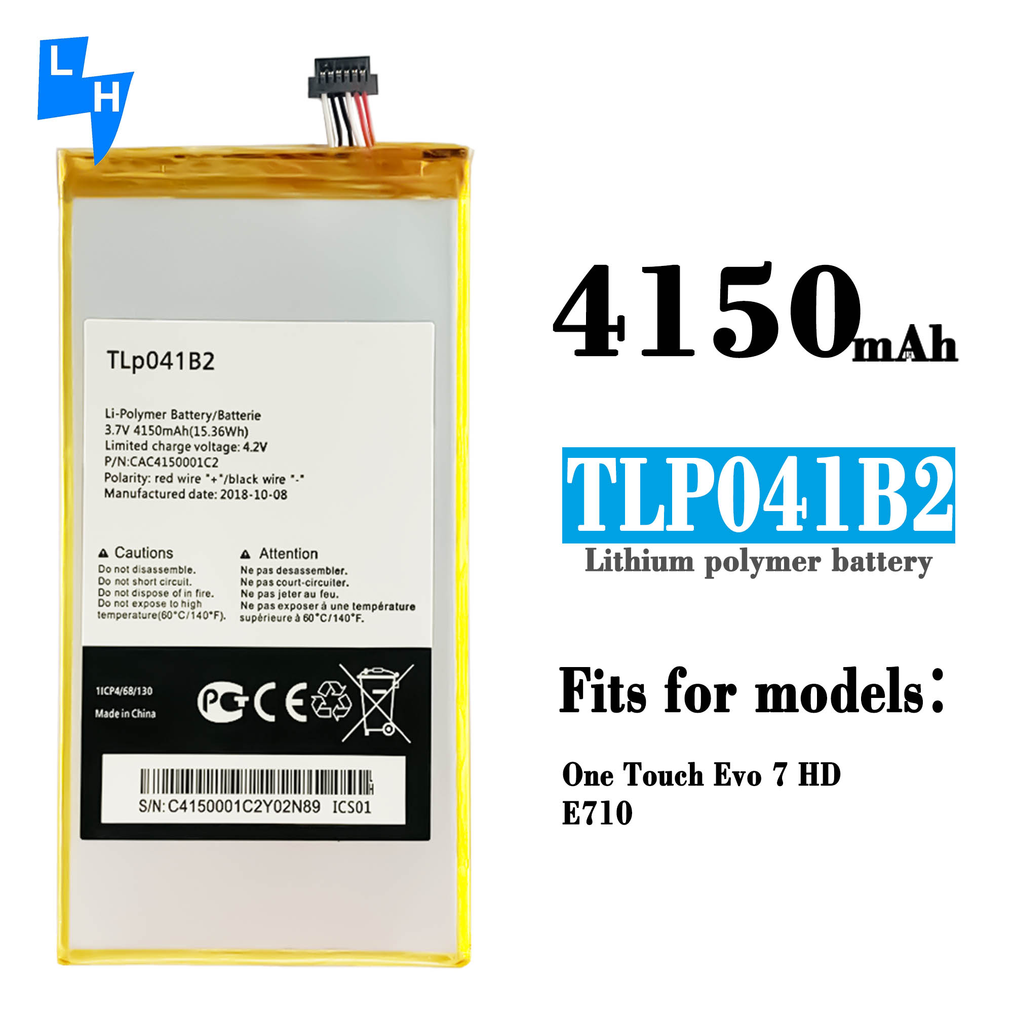 High Capacity Original 1 1 Li-ion Polymer Battery TLP041B2 for Alcatel EVO 7 4150mAh