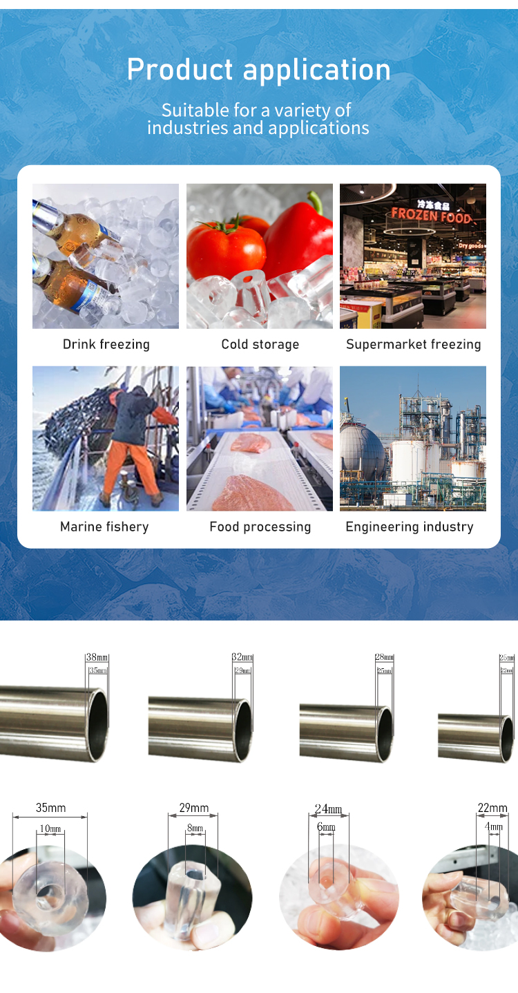 22 Tube Size Commercial Stainless Steel Automatic Tube Ice Machine for Seafood Processing