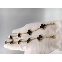 Buy cheap Vintage Van Cleef Flower Bracelet With 5 Motifs Onyx , 18k Gold Charm Bracelet product