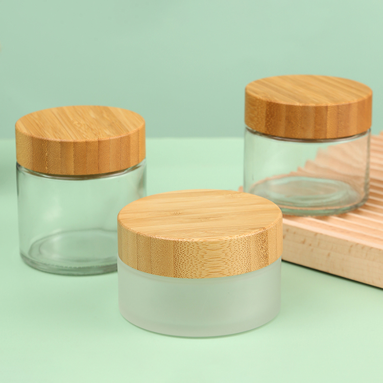 Customized Colors Skin Care Glass Bottle Jar Packaging Bamboo Products 5g15g 20g 30g 50ml 100ml 150ml 200ml 4oz 8oz