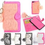 Flip Wallet Fur Leather Phone Case for iPhone 7Plus, For iPhone 8 Plus Fur