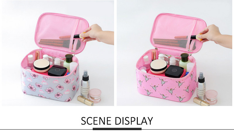 Large Capacity Printed Nylon Cosmetic Makeup Organizer Bag With Handle
